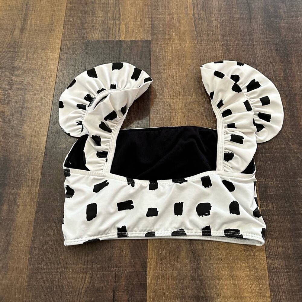 Albion Fit Black White Ruffle Strap Bikini Top Polka Dot Swim Top Size Small - Picture 6 of 9